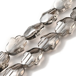 Dark Gray Transparent Electroplate Glass Beads Strands, Pearl Luster Plated, Hamsa Hand, Dark Gray, 17.8x13.5x7.5mm, Hole: 1.3mm, about 40pcs/strand, 27.95 inch(71cm)