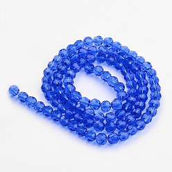 Blue Transparent Glass Bead Strands, Imitate Austrian Crystal, Faceted(32 Facets), Round, Blue, 6mm, Hole: 1mm, about 96~98pcs/strand, 20~21 inch