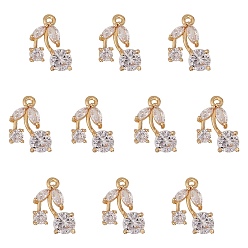 Light Gold 10Штумы из латуни с покрытием из прозрачного кубического циркония, долговечный, вишня, золотой свет, 14x8.5x3 мм, отверстие : 1.2 мм