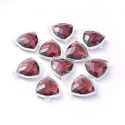 Фиолетовый Соединители стеклянные ссылки, с фурнитурой Berzel с открытой спиной из экологически чистого сплава, граненые, треугольные, серебряный цвет гальваническим, фиолетовые, 24x19x7 мм, отверстие : 1.5 мм