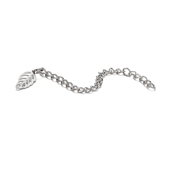 Stainless Steel Color 304 Stainless Steel Chain Extender, with Leaf Pendants, Stainless Steel Color, 60mm