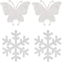 Кристалл 4шт 2 стиль снежинка и бабочка блестящие стразы горячей фиксации, железо на заплатах, платье обувь украшения одежды, кристалл, 60~90x73~78x2 мм, 2 шт / стиль
