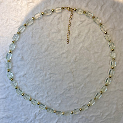 Honeydew Handmade Lampwork Rectangle Beaded Necklaces with 201 Stainless Steel End Chains, Golden, Honeydew, 17.72 inch(45cm)