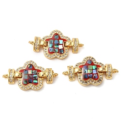 (123L) Белый крем непрозрачный блеск Покрытие стойки латунь микро паве прозрачный кубический цирконий цветок звенья соединитель подвески, с эмалью и ракушкой, реальный 18 k позолоченный, долговечный, без свинца и без кадмия, огнеупорный кирпич, 15x26x4 мм, отверстие : 1.4 мм