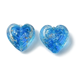 Озёрно--синий Светящиеся бусины лэмпворк из золота и песка ручной работы, светится в темноте, сердце, Плут синий, 19x21x12 мм, отверстие : 1.5 мм