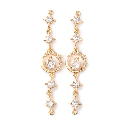 Настоящее золото 18K Шармы-соединители из латуни с микропаве из прозрачного кубического циркония, планета, реальный 18 k позолоченный, 66x14x8 мм, отверстие : 1.2 мм