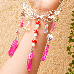 Темно-Розовый Стеклянные подвески в проволочной оплетке, подвесные ловцы солнца, с металлическим звеном крыла, для украшения домашнего сада, гриб, темно-розовыми, 220 мм