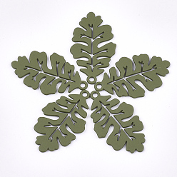Olive Drab Spray Painted Alloy Pendants, Leaf, Olive Drab, 33x19x1mm, Hole: 2mm