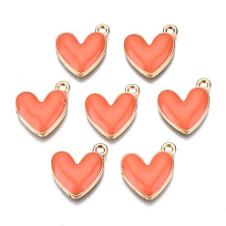 Коралловый Экологически чистые подвески из цинкового сплава, с эмалью, без кадмия, без никеля и без свинца, сердце, золотой свет, коралл, 16x15x3 мм, отверстие : 1.6 мм