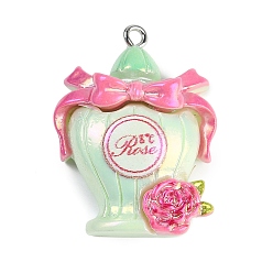 Аквамарин Подвески из непрозрачной смолы с уф-покрытием, с железной платиной петлей, Флакон духов, аквамарин, 34x25x10.5 мм, отверстие : 2 мм