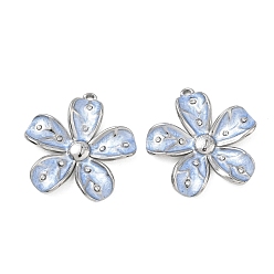 Stainless Steel Color 304 Stainless Steel Enamel Pendants, Flower Charms, Ion Plating(IP), Stainless Steel Color, 32x30x4.5mm, Hole: 2mm