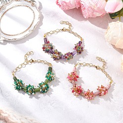 Смешанные камни 3шт. браслеты из натуральных смешанных драгоценных камней, латунные кабельные цепи браслеты для женщин, цветок, 8-1/2 дюйм (21.6 см)