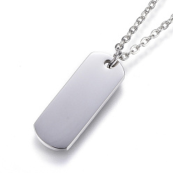 Couleur Acier Inoxydable Colliers pendentifs vierges en acier inoxydable résistants au ternissement, rectangle, couleur inox, 304 pouce (18.11 cm)