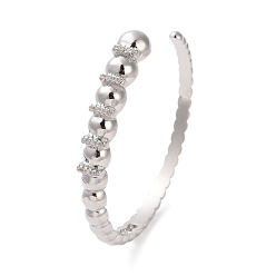 Platinum Brass Micro Pave Clear Cubic Zirconia Cuff Bangle, Open Bangle for Women, Round, Platinum, Inner Diameter: 2-3/8x2-1/8 inch(6x5.3cm)