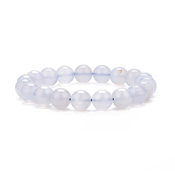Calcedonia Pulsera elástica con cuentas redondas de calcedonia azul natural para mujer, diámetro interior: 2-1/8 pulgada (5.25 cm), perlas: 10.5 mm