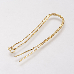 Golden Brass Chain Stud Earring Findings, Ear Threads, Golden, 93mm, Pin: 0.5mm