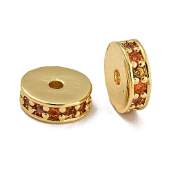 Оранжево-Красный Стойки обшивки латунь микро проложить кубического циркония бусы, без свинца и без кадмия, реальный 18 k позолоченный, долговечный, круглые, оранжево-красный, 8x2.5 мм, отверстие : 1.5 мм