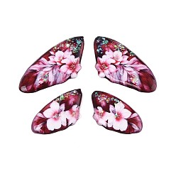 Темно-Красный Подвески из прозрачной эпоксидной смолы, крылья с цветочным узором подвески, с блестка, темно-красный, 39~39.5x19.5x2.5 мм, отверстие : 1.2 мм