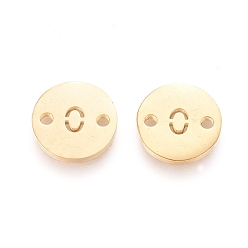 Number Numbers 304 Stainless Steel Links, Ion Plating (IP), for Craft Jewelry Making, Flat Round, Golden, Num.0, 10x1mm, Hole: 1.4mm
