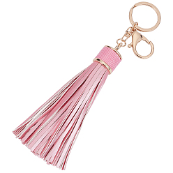 Rose Nacré 1Porte-clés à pompon en cuir PU, avec les accessoires en alliage, or et de lumière, perle rose, 200mm