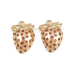 Настоящее золото 18K Латунные микро проложить кубического циркония подвески, клубника, реальный 18 k позолоченный, 17x12x4.5 мм, отверстие : 1.5 мм