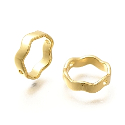 Настоящее золото 18K Обшивка стойки латунная рама, долгоиграющий, без свинца и без кадмия, волнистая кольцо, реальный 18 k позолоченный, 13x13x3.5 мм, отверстие : 1.2 мм