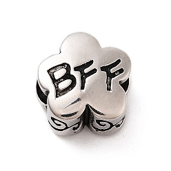 Нержавеющая Сталь Цвет 304 из нержавеющей стали европейские шарики, бусины с большим отверстием, цветок со словом bff, цвет нержавеющей стали, 11x6.5 мм, отверстие : 4 мм