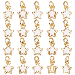Star 12Pcs Brass Charms, with Shell, Real 18K Gold Plated, with Jump Ring, Star, 9.5x7.5x1.7mm, Hole: 3.2mm