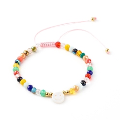 Pink Electroplate Glass Braided Bead Bracelets for Kids, with Nylon Thread and Natural Freshwater Shell Beads, Pink, Inner Diameter: 1-3/4 inch(4.3~6.7cm)