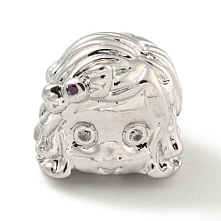 Platin Farbe Messing Micro Pave klare Zirkonia Perlen, Cadmiumfrei und Nickel frei und Bleifrei, Mädchen Kopf, Platin Farbe, 10.5x11x9 mm, Bohrung: 1.8 mm
