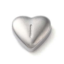 Letter I 201 Stainless Steel Beads, Stainless Steel Color, Heart, Letter I, 7x8x3.5mm, Hole: 1.5mm