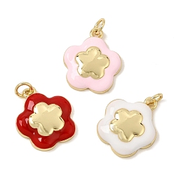 Mixed Color Brass Enamel Pendants, Flower Charms, Rack Plating, Long-Lasting Plated, Real 18K Gold Plated, Lead Free & Cadmium Free, Mixed Color, 18x16x4mm, Hole: 3.5mm