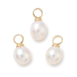 Настоящее золото 18K Подвески из натурального пресноводного жемчуга, рисовые амулеты с латунными креплениями, белые, реальный 18 k позолоченный, 14.5~15.5x8~8.5 мм, отверстие : 3.8 мм