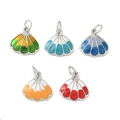 (52) Непрозрачная лаванда Подвески в форме ракушек из латуни с эмалью, с прыжковых колец, стойки покрытие, долговечный, без свинца и без кадмия, платина, разноцветные, 12.5x12.5x3.5 мм, отверстие : 3.5 мм