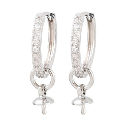 Платина Серьги-кольца Huggie из латуни с прозрачным кубическим цирконием и прозрачным фианитом, за половину пробурено бисера, без кадмия и без свинца, долговечный, стойки покрытие, платина, 24 мм, штифты : 0.8 мм