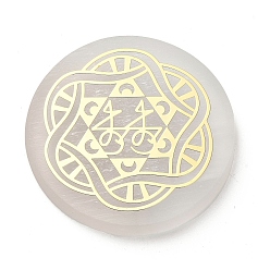 Цветок Плоские круглые подставки для ломтиков из натурального селенита, Камень Рейки для баланса чакр, кристалл исцеления, цветок, 64.5~66x7.5~8.5 мм