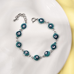 Бирюза 304 из нержавеющей стали ссылку цепи браслеты, эмалевые украшения от сглаза для женщин, бирюзовые, 6-3/4 дюйм (17.3 см)