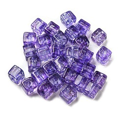 Средний Фиолетовый 500прозрачные стеклянные бусины с кракле, кубические, средне фиолетовый, 6.5x6.5x6 мм, отверстие : 1.8 мм