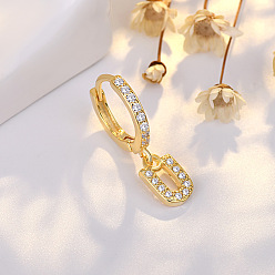 Letter U Латунные серьги-кольца из прозрачного кубического циркония, золотые, Буква U, 24x7 мм