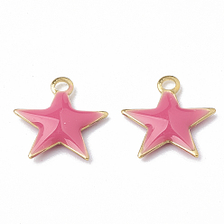 Темно-Розовый Латунь прелести, эмалированные блестки, сырой (без покрытия), звезда, темно-розовыми, 10.5x10x1.5 мм, отверстие : 1 мм