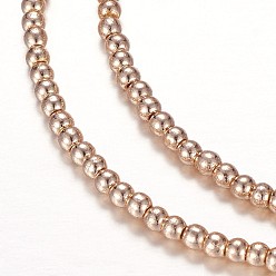 Гальванический Розовый Золотой Гальванизировать немагнитных синтетический гематит бисер пряди, круглые, покрытием из розового золота, 2 мм, отверстие : 1 мм, около 130 шт / нитка, 14.2 дюйм