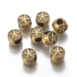 Or Antique Perles en alliage de style tibétain, plat et circulaire avec étoile, Or antique, 10x7mm, Trou: 4mm