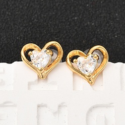 Настоящее золото 18K Серьги-гвоздики из латуни с прозрачным фианитом и прозрачным фианитом, с 316 хирургическим стержнем из нержавеющей стали, без никеля , реальный 18 k позолоченный, 8x9 мм