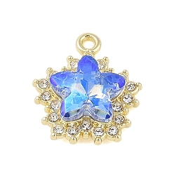 Kornblumenblau Gestell aus beschichteter Legierung mit Strass-Anhängern, Stern, golden, Kornblumenblau, 20x17x6 mm, Bohrung: 2 mm