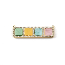 Coloré Breloques de connecteur en laiton micro pavé de zircone cubique transparente, avec de la résine, rectangle avec des liens carrés, crémaillère plaquage, plaqué longue durée, sans cadmium et sans plomb, réel 18 k plaqué or, colorées, 12x40x3mm, Trou: 1mm