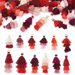 Couleur Mélangete 24 pièces 12 couleurs décorations à pompon en polycoton (polyester coton) et nylon, couleur mixte, 39~65x5~30x5~30mm, Trou: 3~5mm, 2 pcs / couleur