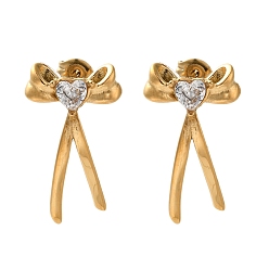 Золотой 304 серьги-гвоздики из нержавеющей стали с бантом, с четким кубического циркония, золотые, 24x14 мм