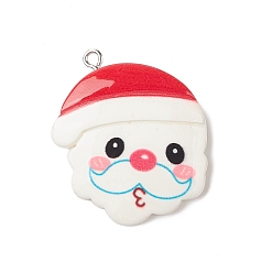 Santa Claus Подвески из непрозрачной смолы на рождественскую тематику, рождественские прелести, с платиновыми тоновыми железными петлями, Дед Мороз, 34.5x29.5x6.5 мм, отверстие : 1.8 мм