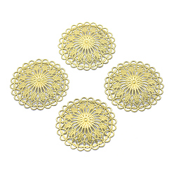 Raw(Unplated) Brass Filigree Joiners, Lead Free & Cadmium Free & Nickel Free, Flat Round, Raw(Unplated), 37x5mm, Hole: 2mm