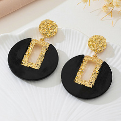 Плоский Круглый Серьги-гвоздики из сплава и акрила, золотые, плоско-круглые, 60x40 мм